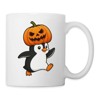 Cute Halloween Penguin with Hat and Pumpkin Cartoon - Mug - white - Right