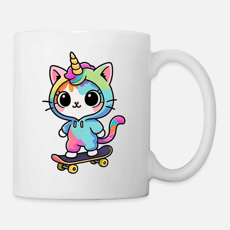 Chat Licorne Arc-en-Ciel Skate - Mug blanc - blanc