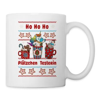 Weihnachten HO HO HO PLÄTZCHEN TESTER mit Einhorn - Tasse - Weiß - Rechts