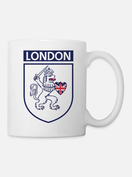Englischer Löwe im Schild mit Union Jack - Tasse - Weiß