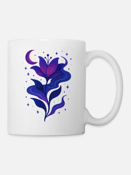 Mitternachtsblüte Galaxie Blume - Tasse - Weiß