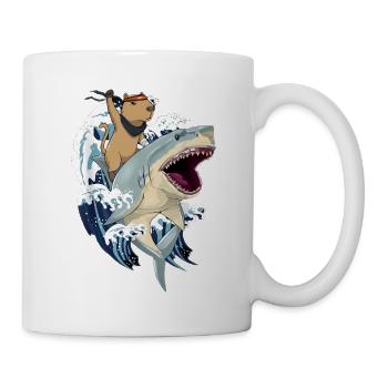 Capybara auf Hai - Tasse - Weiß - Rechts