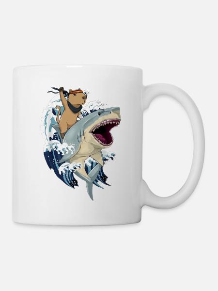 Capybara auf Hai - Tasse - Weiß
