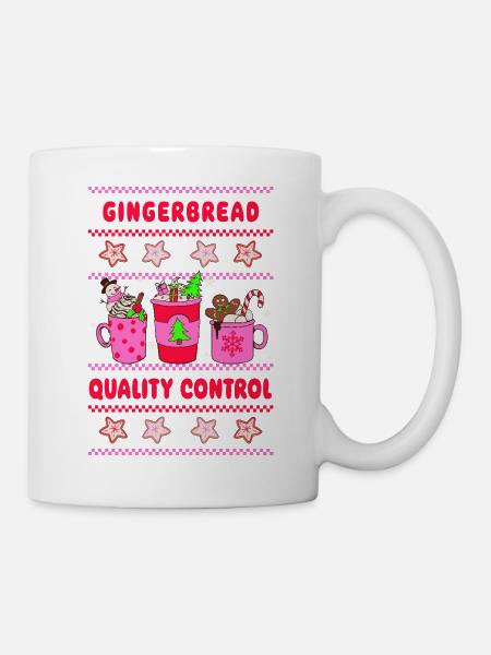 Gingerbread Quality Control - neon pink - Mug - white