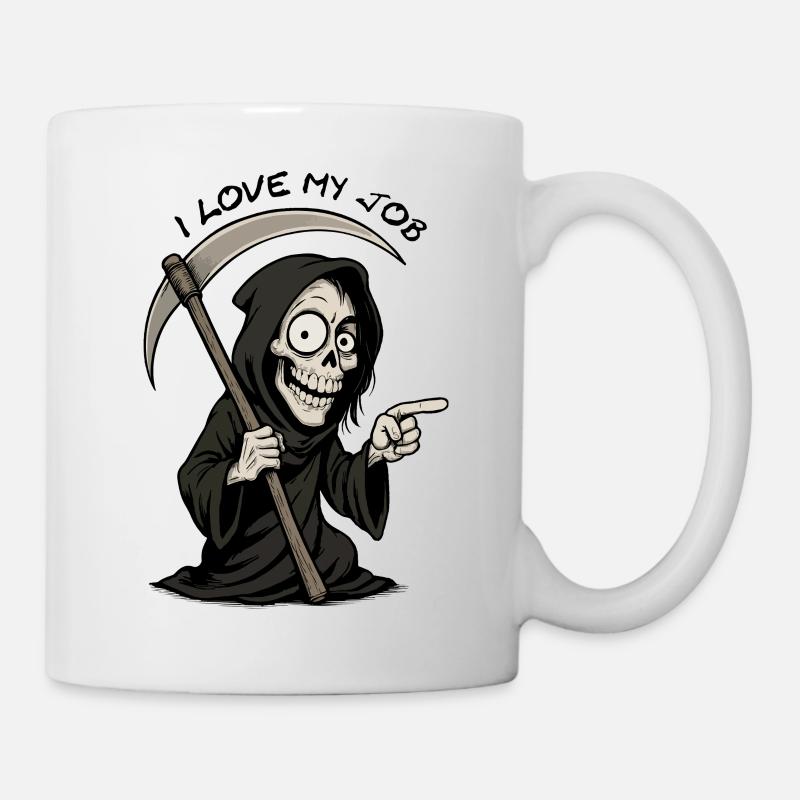 Faucheuse Cartoon Noire Souriante - Mug blanc - blanc