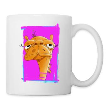 Neon Kamel Karikatur auf Pinkem Hintergrund - Tasse - Weiß - Rechts