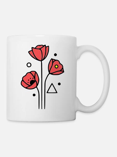mohnblume-mohnblumen-minimalistisch-line-art-4 - Tasse - Weiß