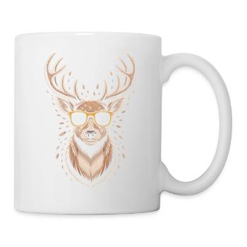 Hirsch mit Geweih und Sonnenbrille - Tasse - Weiß - Rechts