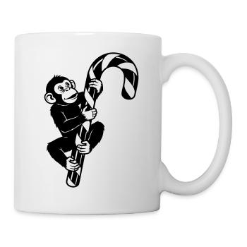 Funny Christmas Monkey with Candy Cane Cartoon - Mug - white - Right