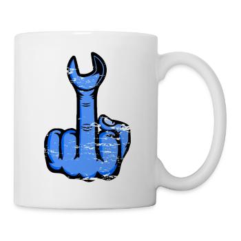 Mittelfinger Stinkefinger Schraubschlüssel Design - Tasse - Weiß - Rechts