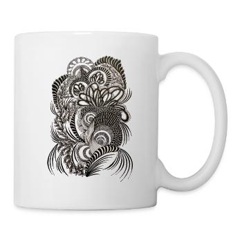 Schwarz Weißes Doodle Floralmuster - Tasse - Weiß - Rechts