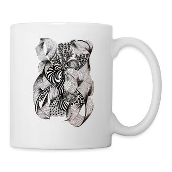 Tourbillons de fleurs noires et blanches - Mug blanc - blanc - Droite