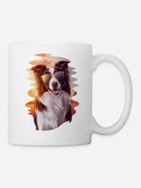 Cool border collie avant le coucher du soleil avec - Mug blanc - blanc