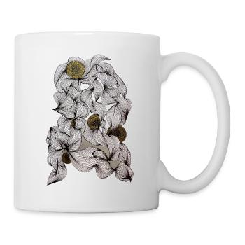 Schwarzweiß Blüten mit Goldmittelpunkt - Tasse - Weiß - Rechts