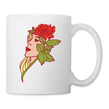 Die junge Frau und die Rose - Tasse - Weiß - Rechts
