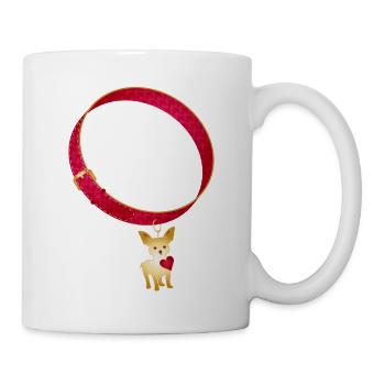 Rotes Hundehalsband mit goldenem Chihuahua Motiv - Tasse - Weiß - Rechts