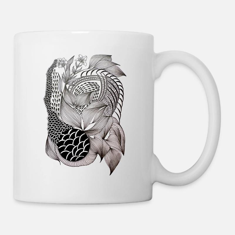 Schwarzweiß Blatt-Schlangen Muster - Tasse - Weiß