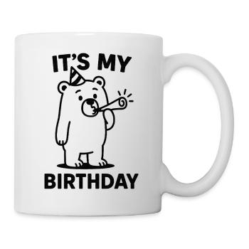 Birthday bear with party horn - Mug - white - Right