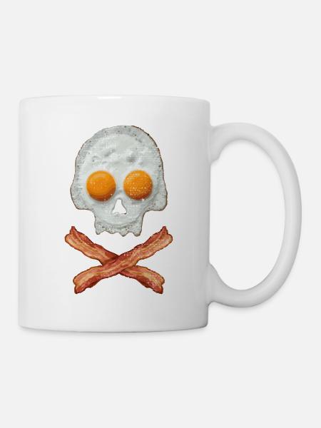 Spiegelei Schädel mit Baconkreuz - Tasse - Weiß