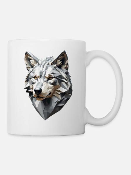 Wolfskopf LowPoly Geometrisch - Tasse - Weiß