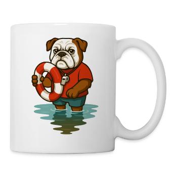 Rettungsschwimmer-Bulldoggen-Maskottchen hält Schwimmerring - Tasse - Weiß - Rechts