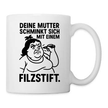 deine mutter witz filzstift schminken - Tasse - Weiß - Rechts