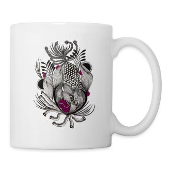 Schwarzweißes Blattwerk mit Magenta Akzenten - Tasse - Weiß - Rechts