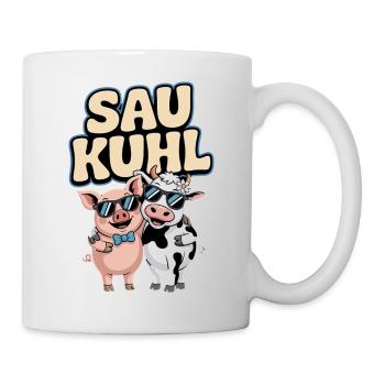 Sau Kuhl Schwein Und Kuh Mit Sonnenbrille - Tasse - Weiß - Rechts