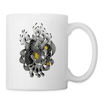 Black and White Flower Mesh Yellow Accent - Mug - white - Right