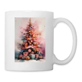 Pastellfarbener Aquarell-Weihnachtsbaum - Tasse - Weiß - Rechts