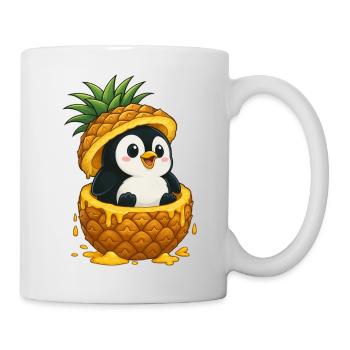 Süßer Pinguin Cartoon Ananas Frucht Skurril - Tasse - Weiß - Rechts