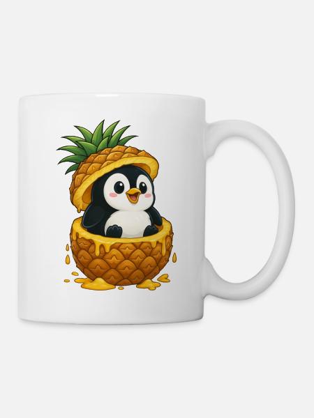 Süßer Pinguin Cartoon Ananas Frucht Skurril - Tasse - Weiß