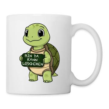 Cute turtle with funny starting phrase - Mug - white - Right