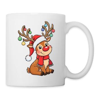 Mignons rennes de Noël avec décoration et chapeau - Mug blanc - blanc - Droite