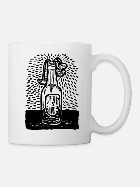 Glasflasche mit Blumen - Tasse - Weiß