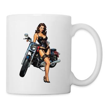 Mädchen mit Motorrad feststecken - Tasse - Weiß - Rechts