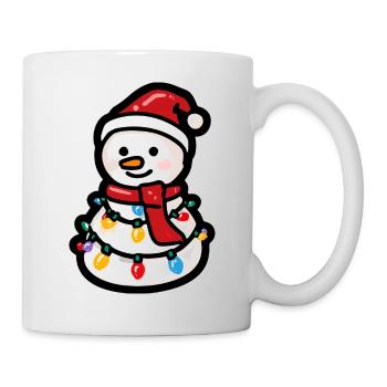 Snowman with fairy lights and scarf - Mug - white - Right