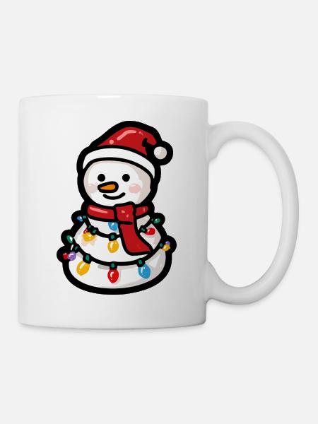 Schneemann mit Lichterkette und Schal - Tasse - Weiß