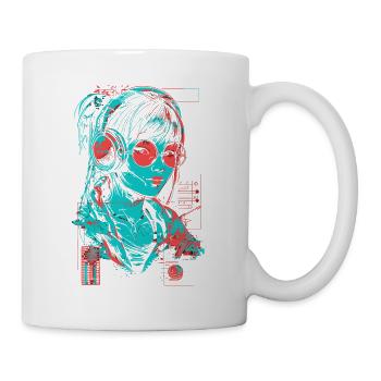 Headphones Girl Woman Music Sound Beat Neon Pink - Mug - white - Right