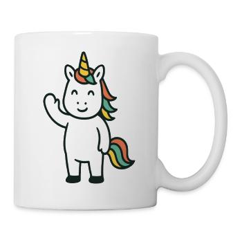 Cute Waving Unicorn with Colorful Mane Mascot - Mug - white - Right