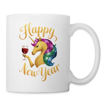 Silvester Happy New Year Einhorn Party Neujahr  - Tasse - Weiß - Rechts