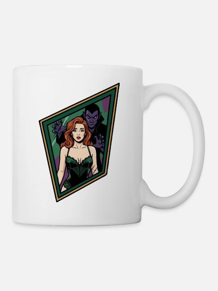 Ingwer-Pin-up mit Vampir - Tasse - Weiß