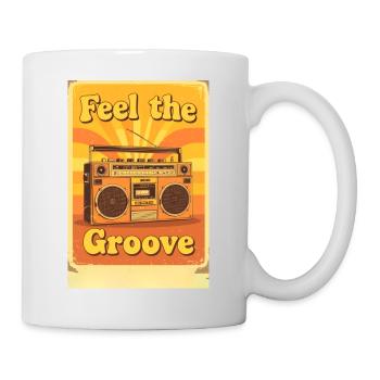 Vintage Boombox Illustration Radiating Warm Groovy - Mug - white - Right