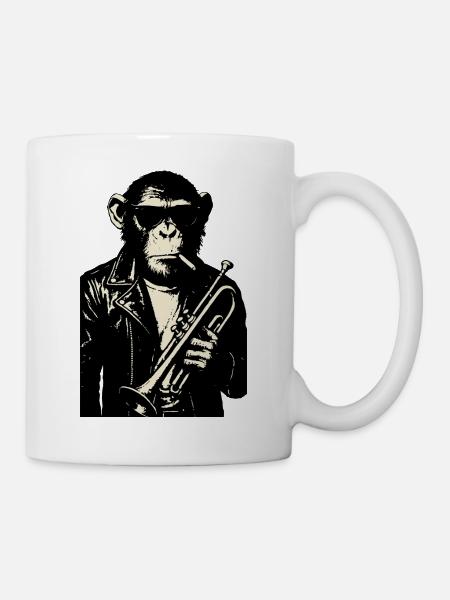 Lederjacke Jazz-Schimpanse mit Trompete - Tasse - Weiß