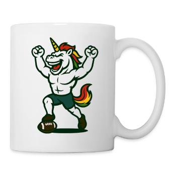 Unicorn Football Victory Maskottchen-Power-Design - Tasse - Weiß - Rechts