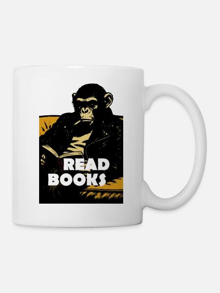 Chimp liest Bücher - Tasse - Weiß