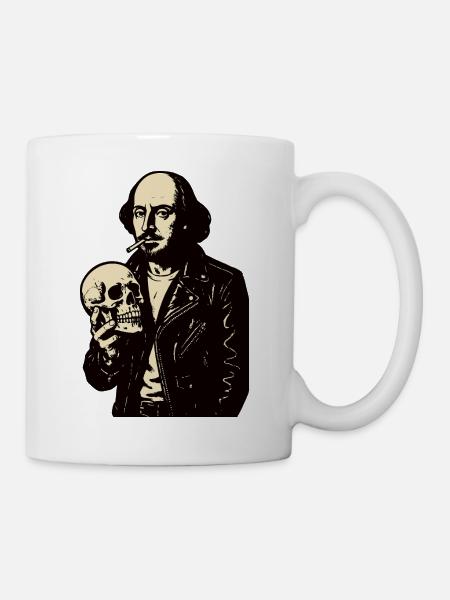 William Shakespeare mit Schädelporträt - Tasse - Weiß