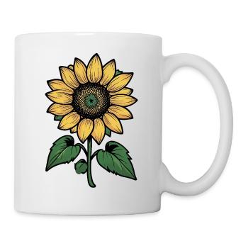 Sonnenblume Linienzeichnung - Tasse - Weiß - Rechts
