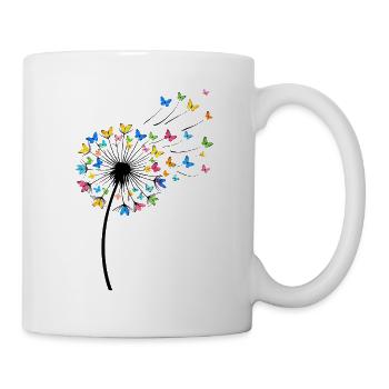 Löwenzahn mit Schmetterlingen im Wind - Tasse - Weiß - Rechts