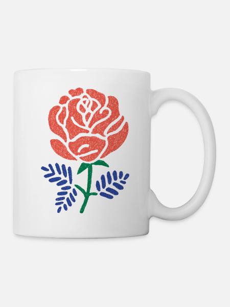 Korallenrose mit Blaugrünen Blättern - Tasse - Weiß